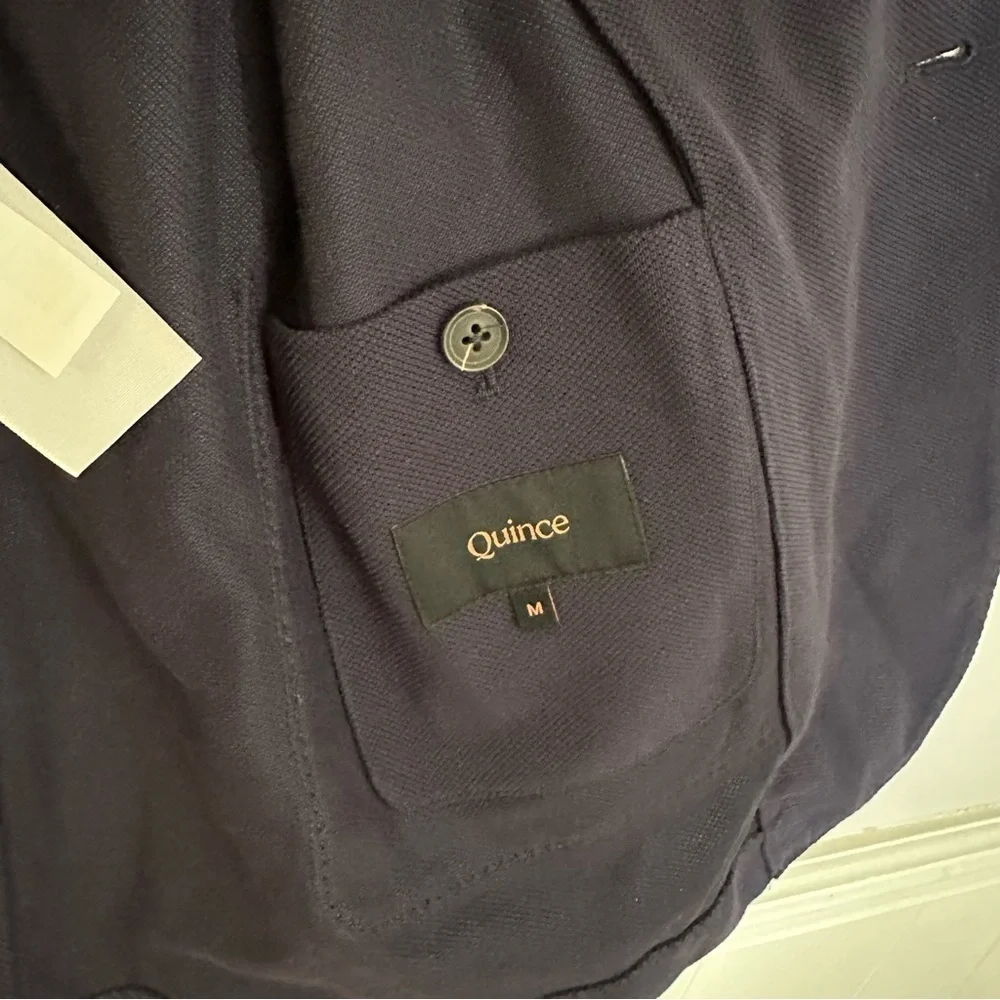 Quince Men’s Long Sleeve Button Up Cotton Pique Knit Blazer in Navy Sz M NWOT